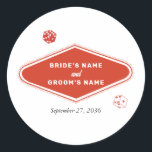 Las Vegas Casino Destination Wedding Red White Classic Round Sticker<br><div class="desc">A unique hand drawn Las Vegas Casino themed wedding design. A modern destination Las Vegas,  Nevada wedding theme featuring playing cards,  casino gambling themed illustrations. A red and white Las Vegas wedding sticker design ideal for casino themed weddings. Matching wedding invitations and other stationery items are also available.</div>
