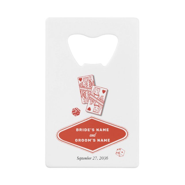 Las Vegas Casino Destination Wedding Red White Credit Card Bottle Opener (Front)
