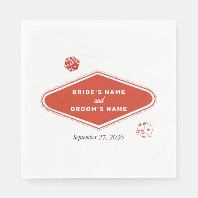 Las Vegas Casino Destination Wedding Red White Napkins (Front)