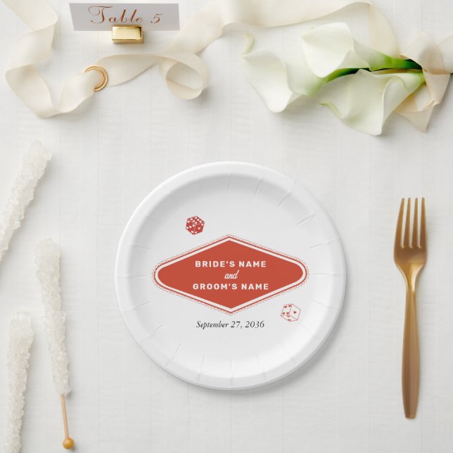Las Vegas Casino Destination Wedding Red White Paper Plates (Wedding)