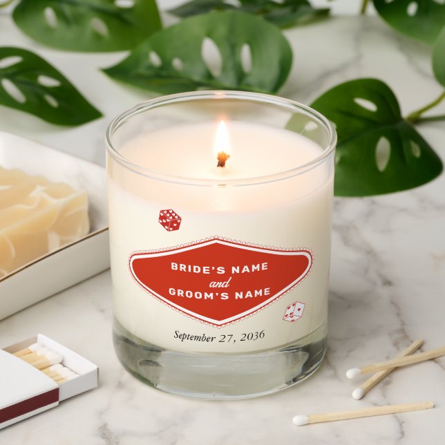 Las Vegas Casino Destination Wedding Red White Scented Candle (Lit)