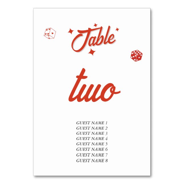 Las Vegas Casino Destination Wedding Red White Tab Table Number (Back)
