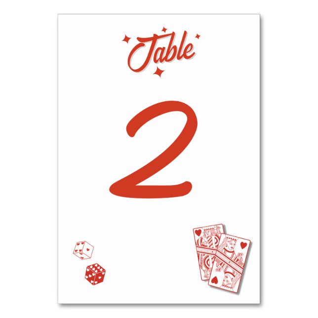 Las Vegas Casino Destination Wedding Red White Table Number (Front)