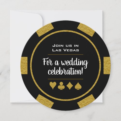 Las Vegas Casino Gold and Black Poker Chip Wedding Invitation