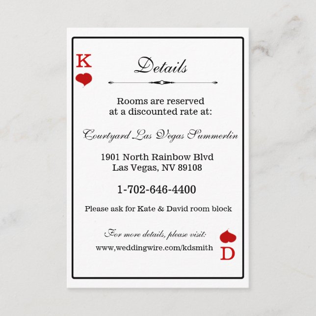Las Vegas Casino Modern Chic Wedding Information Enclosure Card (Front)