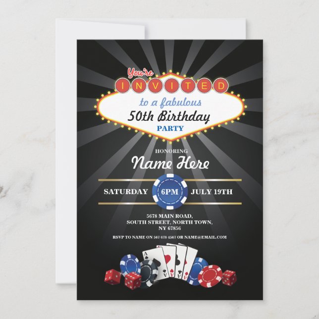 Las Vegas Casino Night Birthday Invite Party (Front)