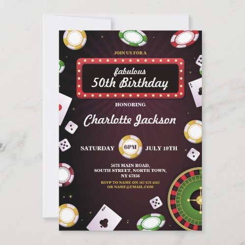 Las Vegas Casino Night Birthday Invite Party
