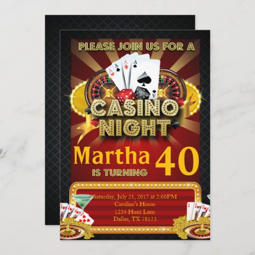 Las Vegas Casino Night Birthday Party Invitation