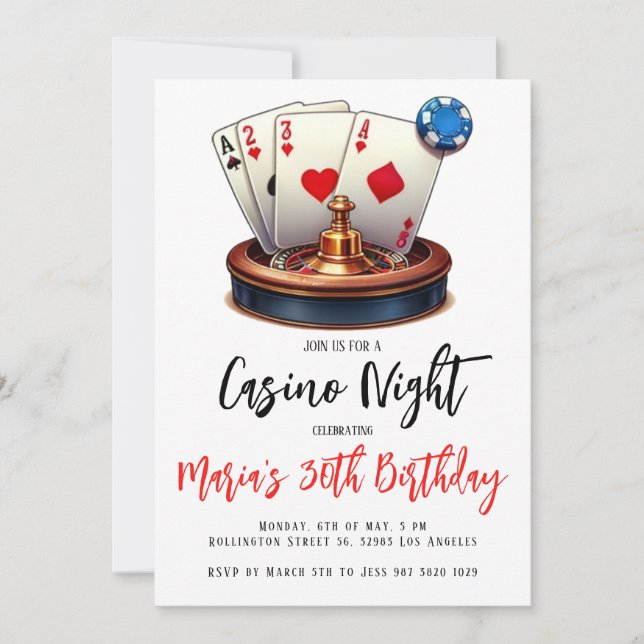 Las Vegas Casino Night Birthday Party Invitation (Front)