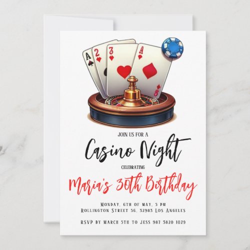 Las Vegas Casino Night Birthday Party Invitation