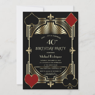 Las Vegas Casino Night Gambling 40th Birthday Invitation