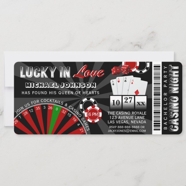 Las Vegas Casino Night Poker Bachelor Party Invitation (Front)