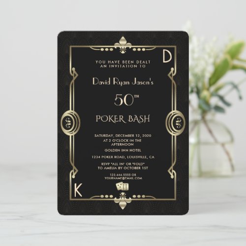 Las Vegas Casino Night Poker Bash Man Birthday  Invitation