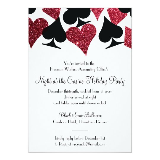 Las Vegas Casino Party Black And Faux Red Glitter Invitation
