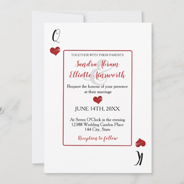 Las Vegas Casino Playing Cards Red Hearts Wedding (Front)