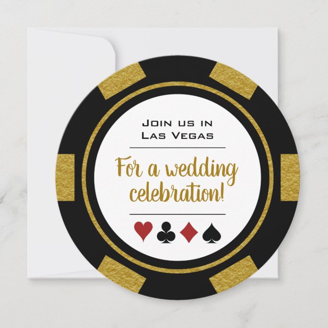 Las Vegas Casino Poker Chip Black and Gold Wedding Invitation (Front)