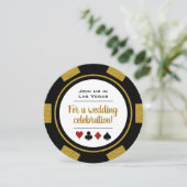 Las Vegas Casino Poker Chip Black and Gold Wedding Invitation (Standing Front)