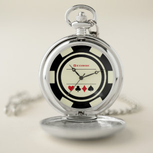 Las Vegas Casino Poker Chip Black Ivory Pocket Watch