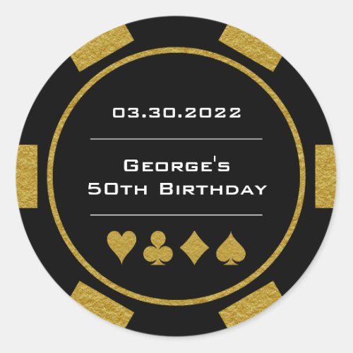 Las Vegas Casino Poker Chip Gold Black Birthday Classic Round Sticker