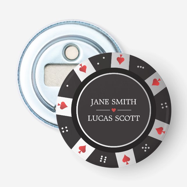 Las Vegas Casino Poker Chip Wedding Favor Bottle Opener (Front)