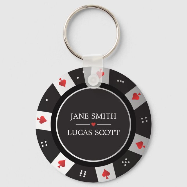 Las Vegas Casino Poker Chip Wedding Favor Keychain (Front)