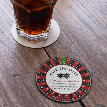 Las Vegas Casino Roulette Wheel Save The Date Round Paper Coaster by MemorableLoveBonds at Zazzle