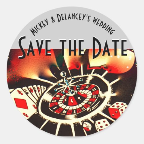 Las Vegas Casino save the date personalized Classic Round Sticker