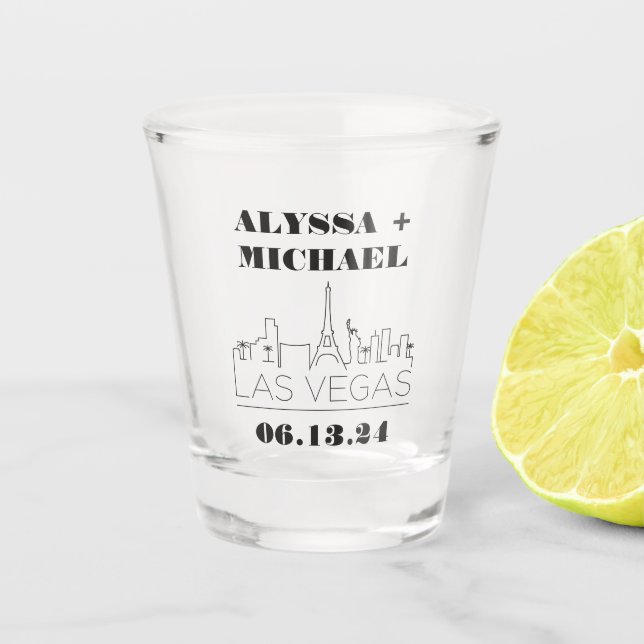 Las Vegas Casino Skyline Wedding Favor Shot Glass (Front)