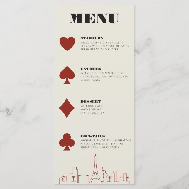 Las Vegas Casino Skyline Wedding Reception Menu (Front)