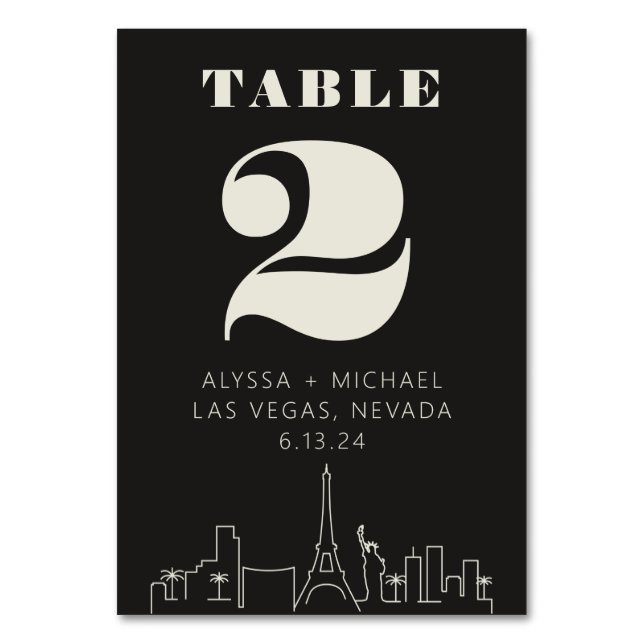 Las vegas Casino Skyline Wedding Table Number (Front)