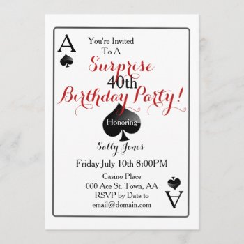 Las Vegas Casino Surprise Birthday Party Invitation by chandraws at Zazzle