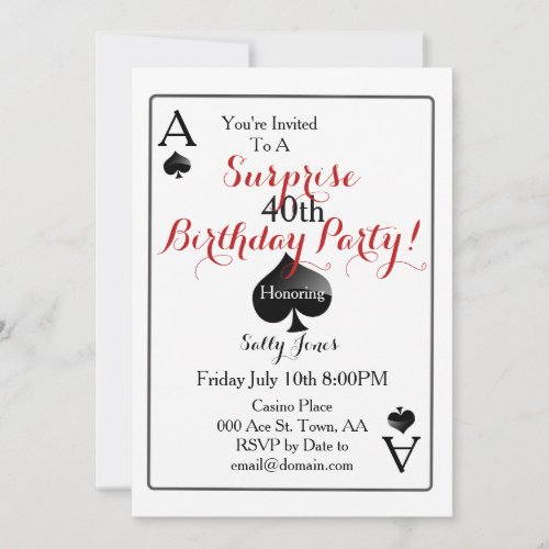 Las Vegas Casino Surprise Birthday Party Invitation