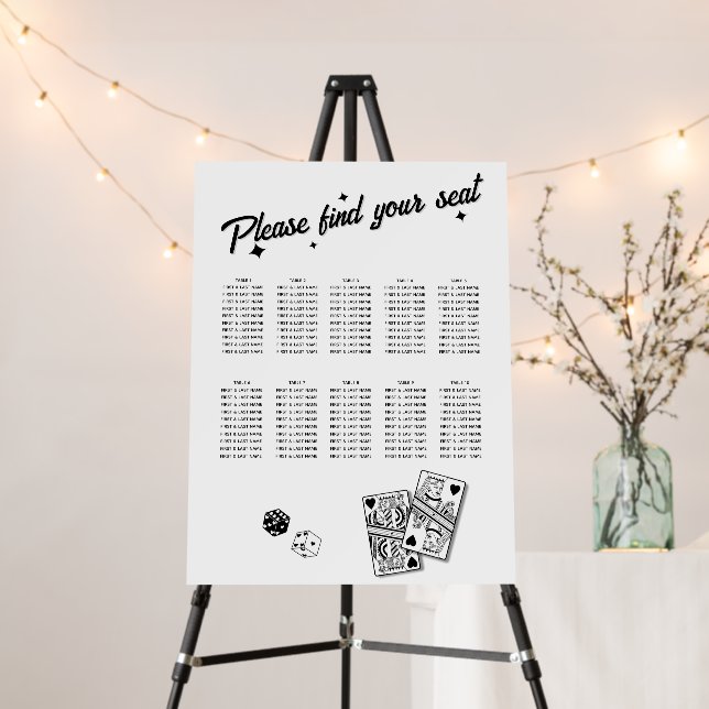 Las Vegas Casino Wedding Black White Seating Chart Foam Board (In Situ (Stand))