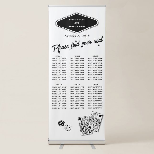 Las Vegas Casino Wedding Black White Seating Chart Retractable Banner (Front)