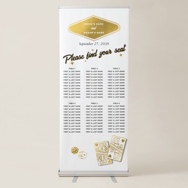 Las Vegas Casino Wedding Gold Seating Chart Retractable Banner (Front)
