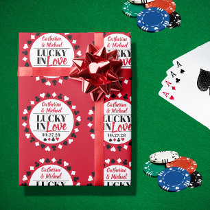 Las Vegas Casino Wedding Lucky In Love Red Wrapping Paper