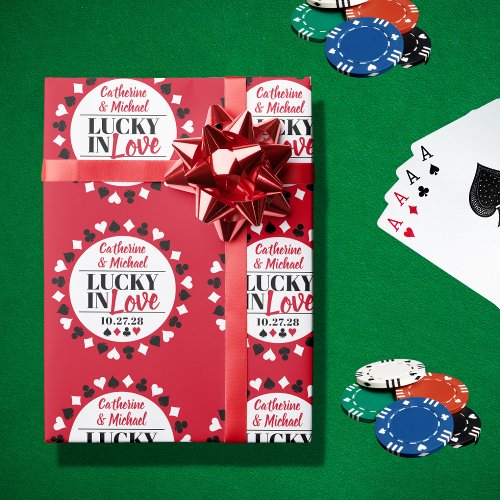 Las Vegas Casino Wedding Lucky In Love Red Wrapping Paper