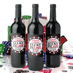 Las Vegas Casino Wedding Lucky In Love Wine Label<br><div class="desc">This Poker Four Suits Pattern Lucky in Love wedding design is the perfect way to add a touch of luck and sophistication to your special day. Featuring a classic red , black and white poker pattern with four suits, this design is both elegant and playful. Personalize your wedding design with...</div>