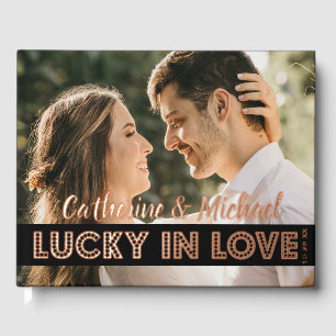 Las Vegas Casino Wedding Photo Black & Gold Foil Guest Book