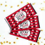 Las Vegas Casino Wedding Red & Black Hershey Bar Favors<br><div class="desc">This Poker Four Suits Pattern Lucky in Love wedding design is the perfect way to add a touch of luck and sophistication to your special day. Featuring a classic red , black and white poker pattern with four suits, this design is both elegant and playful. Personalize your wedding design with...</div>