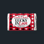 Las Vegas Casino Wedding Red & Black Hershey's Miniatures<br><div class="desc">This Poker Four Suits Pattern Lucky in Love wedding design is the perfect way to add a touch of luck and sophistication to your special day. Featuring a classic red , black and white poker pattern with four suits, this design is both elegant and playful. Personalize your wedding design with...</div>