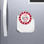 Las Vegas Casino Wedding Save The Date Magnet<br><div class="desc">This Poker Four Suits Pattern Lucky in Love wedding design is the perfect way to add a touch of luck and sophistication to your special day. Featuring a classic red , black and white poker pattern with four suits, this design is both elegant and playful. Personalize your wedding design with...</div>