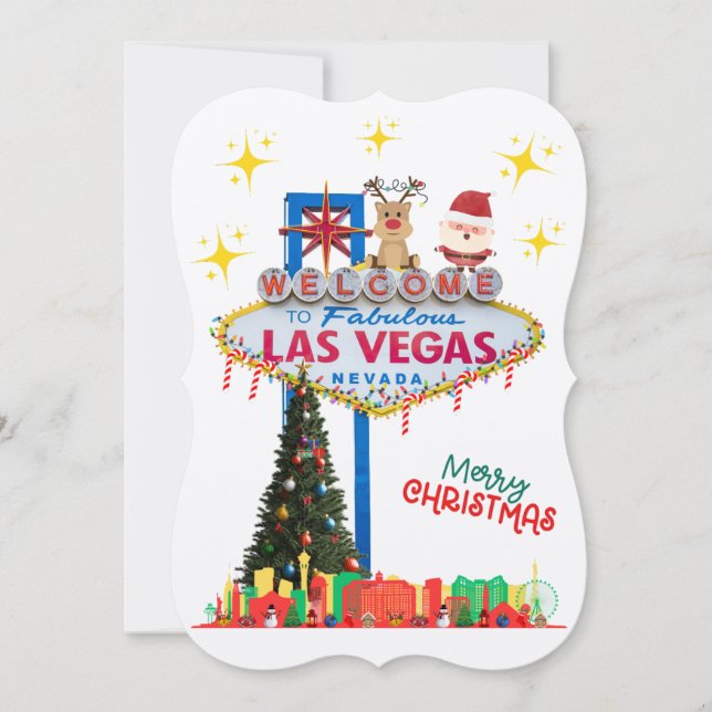 Las Vegas Christmas Card with Santa and Rudolph (Front)