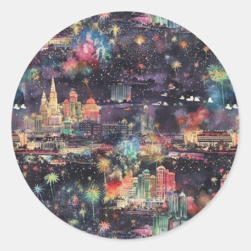 Las Vegas Christmas  New Years in Watercolors Classic Round Sticker