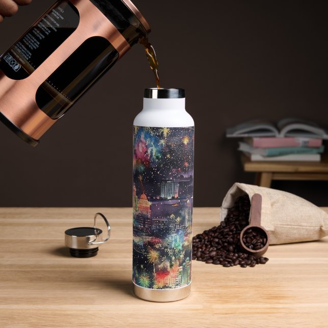 Las Vegas Christmas & New Year's in Watercolors Water Bottle (Coffee)