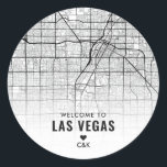 Las Vegas City Map | Wedding Welcome Classic Round Sticker<br><div class="desc">A welcome wedding sticker featuring the city of Las Vegas,  Nevada and its unique overhead map layout tailored to the Austin,  Texas Love Locator wedding invitation set.</div>