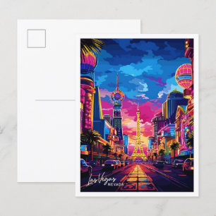Las Vegas City Nevada Travel Vintage illustration Postcard