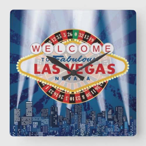 Las Vegas Cityscape Welcome Sign Square Wall Clock