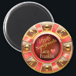 Las Vegas Deluxe Coral Peach Casino Chip Favor Magnet<br><div class="desc">If you're having a Las Vegas themed wedding,  reception or birthday party,  these gold,  coral & peach colored casino chip magnets make the perfect party or wedding favors! For questions & requests,  email me: cheryl@cheryldanielsart.com.  Many matching products available. "Las Vegas VIP Casino Chip" by Cheryl Daniels © 2014.</div>
