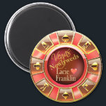 Las Vegas Deluxe Coral Peach Casino Chip Favor Magnet<br><div class="desc">If you're having a Las Vegas themed wedding,  reception or birthday party,  these gold,  coral & peach colored casino chip magnets make the perfect party or wedding favors! For questions & requests,  email me: cheryl@cheryldanielsart.com.  Many matching products available. "Las Vegas VIP Casino Chip" by Cheryl Daniels © 2014.</div>